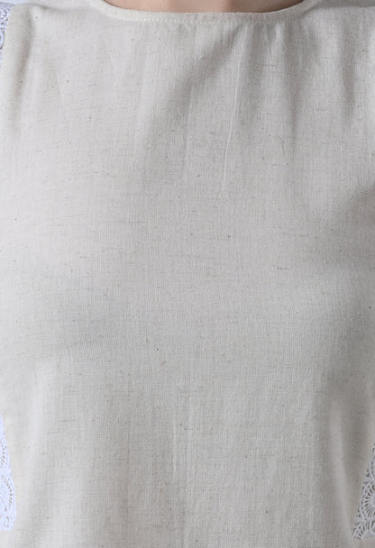 Cream Solid Sleeveless Top for Women