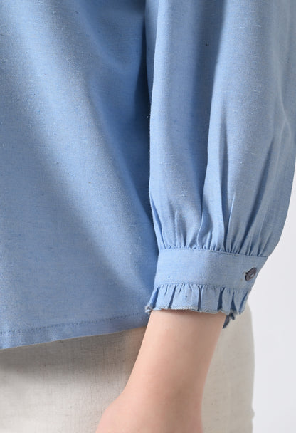 Light Blue Embroidered Shirt Style Top for Women