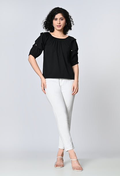 Black Solid Top for Women