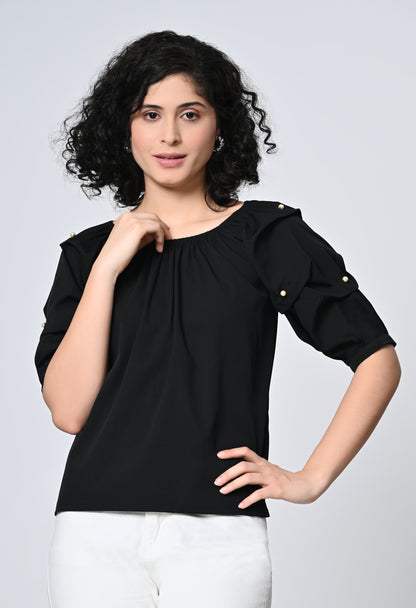 Black Solid Top for Women