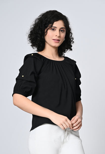 Black Solid Top for Women