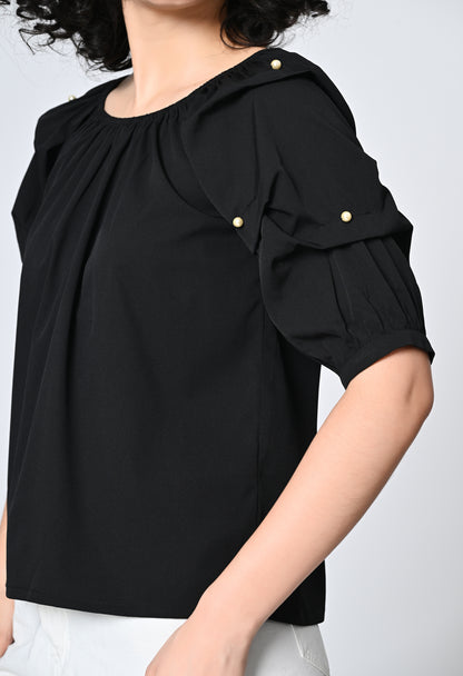 Black Solid Top for Women