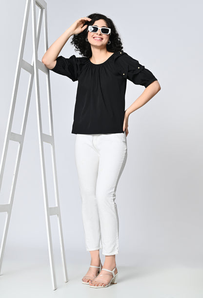 Black Solid Top for Women