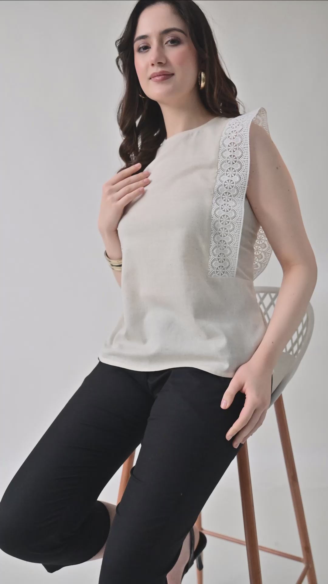 Cream Solid Sleeveless Top for Women