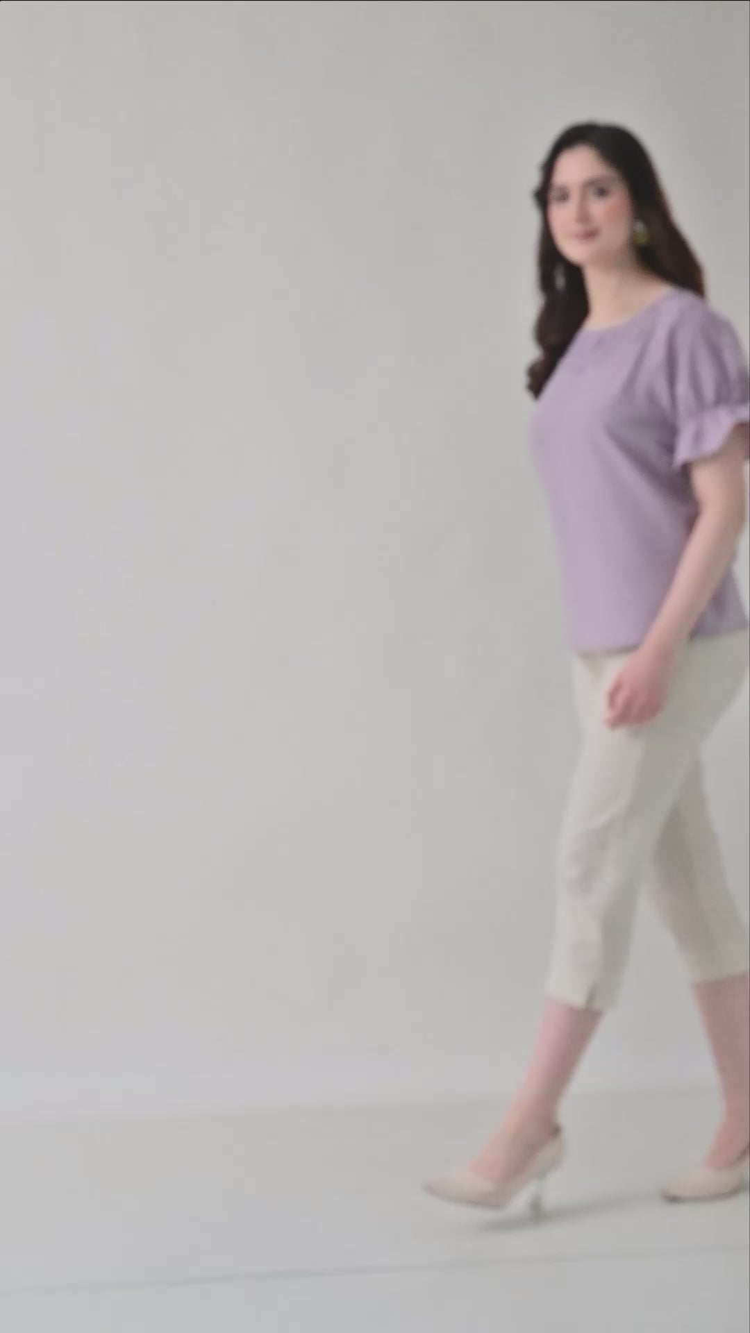 Light Purple Embroidered Half Sleeve Top for Women