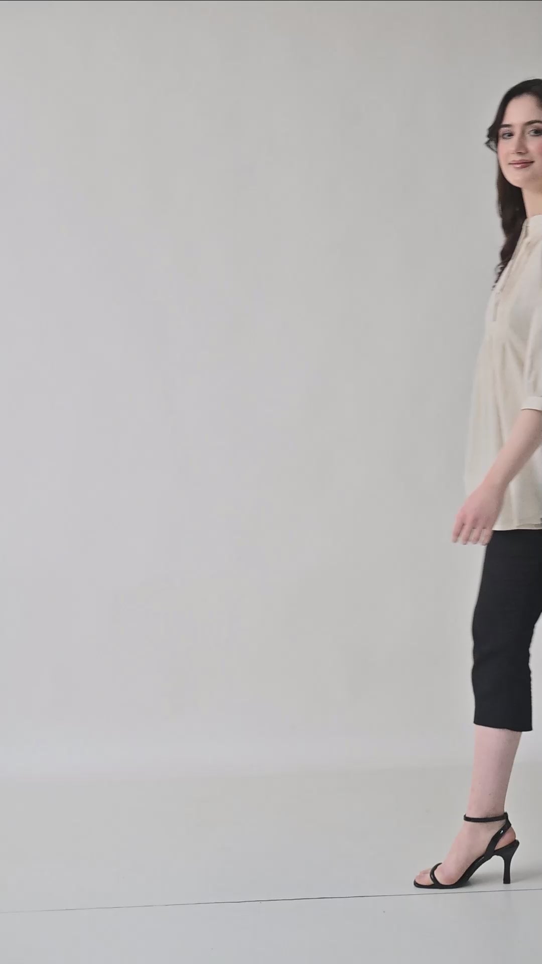 Cream Solid Elbow Sleeve Top for Women