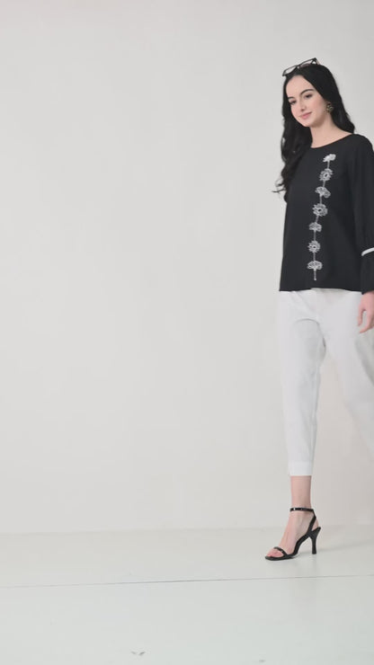 Embroidered Bell Sleeve Top for Women