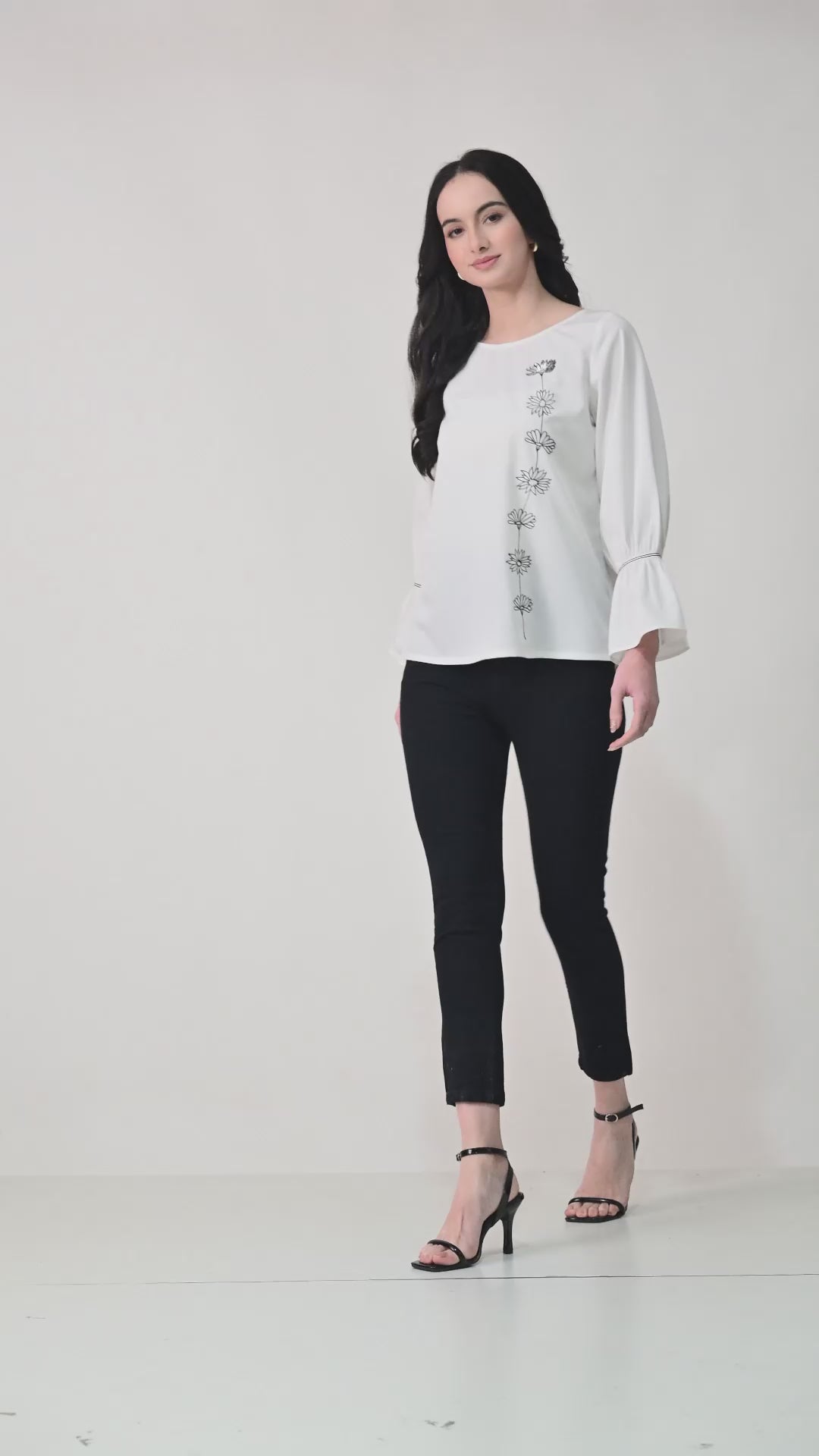 Embroidered Bell Sleeve Top for Women